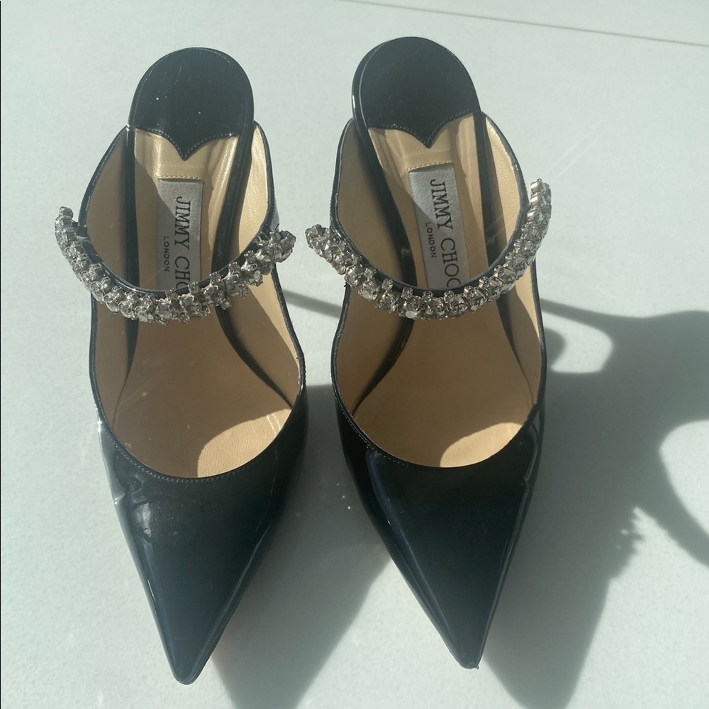 Jimmy Choo Bing Patent Jeweled Mules